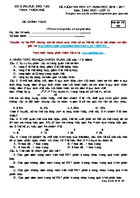 Đề kiểm tra học kì I Sinh học 12 - Mã đề 132 - Năm học 2016-2017 - Sở GD & ĐT Thừa Thiên Huế